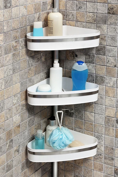 Fına Banyo Köşe Rafı Paslanmayan Aluminyum Borular Beyaz - 2