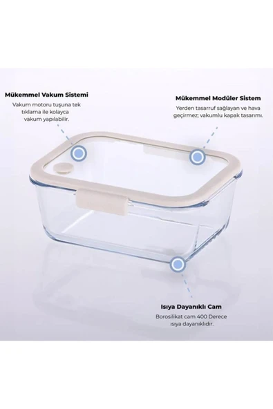 Fika Glace Bej Vakumlu 2 Parça Saklama Kabı 1200 ml - 5