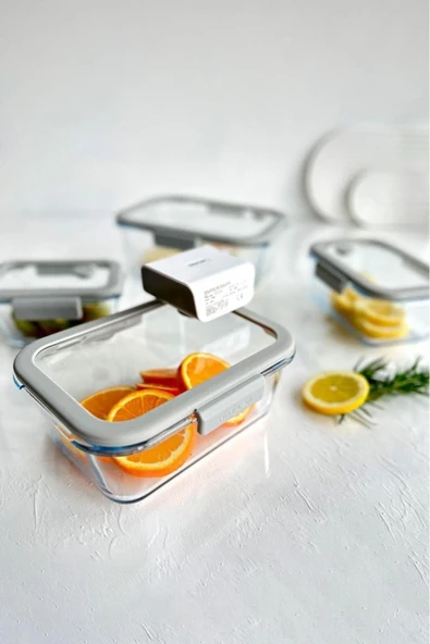 Fika Glace Vakumlu Cam Saklama Kabı Seti Gri 5 Parça - 7