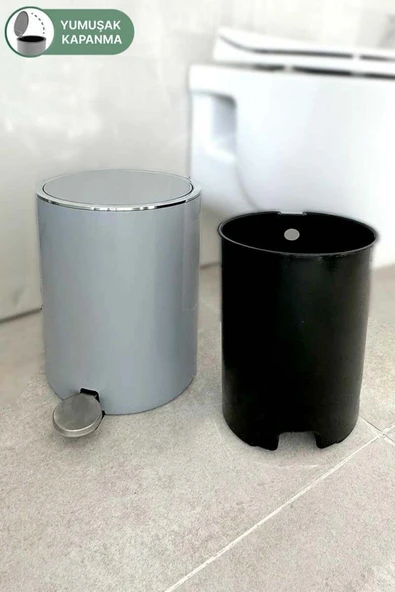 Primanova Lenox 5 Lt Pedallı Banyo Mutfak Çöp Kovası Gri - Resim 7