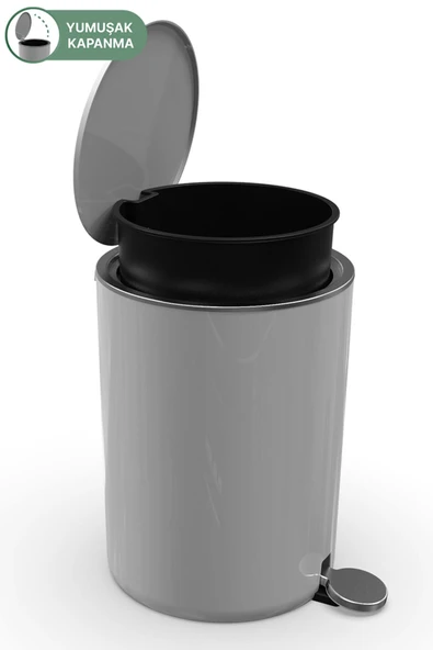 Lenox 5 Lt Pedallı Banyo Mutfak Çöp Kovası Gri - Resim 7