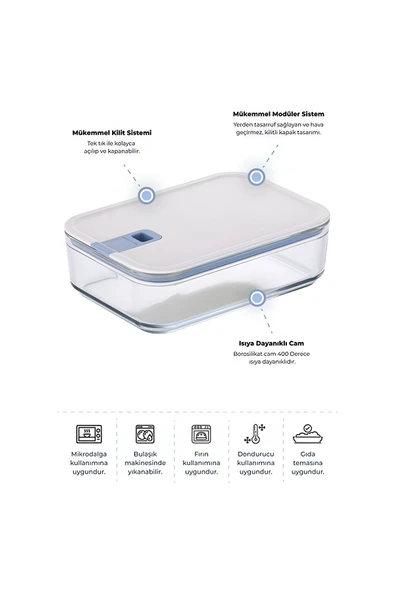 Perfect Seal 8 Parça Cam Saklama Kabı Bej - 2