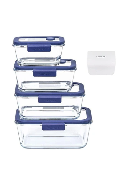 Fika Glace Vakumlu Cam Saklama Kabı Seti Mavi 5 Parça - 7