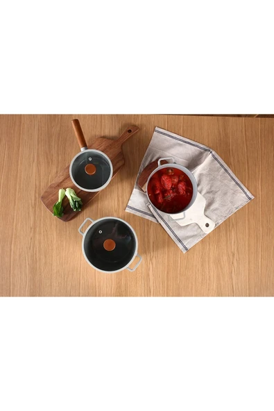 Neoflam Fika Cam Kapaklı Alüminyum Döküm Sos Tenceresi 18cm Gri - 3