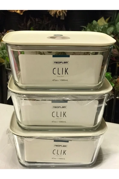Fika Clik Dikdörtgen Saklama Kabı Bej 1380 ml 3 Parça Set