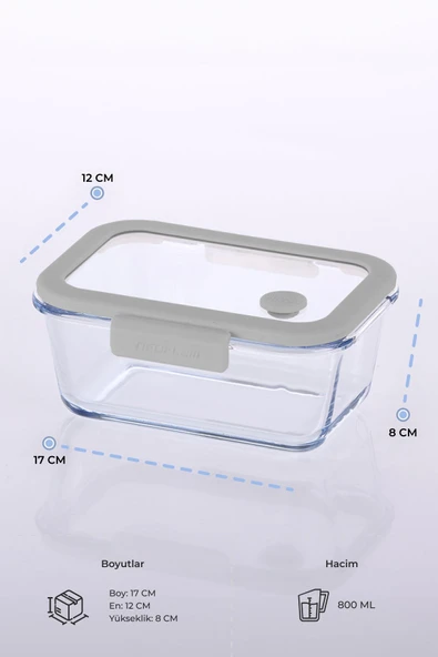 Fika Glace Vakumlu Cam Saklama Kabı 800 ml Gri - 2