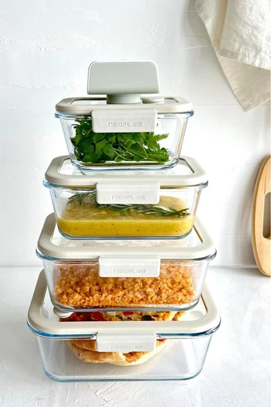 Fika Glace Vakumlu Cam Saklama Kabı Seti Bej 5 Parça - 6