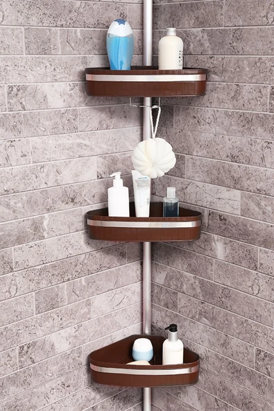 Fına Banyo Köşe Rafı Paslanmaz Aluminyum Borular Kahverengi - 2