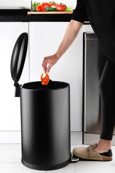 Bombe Kapaklı Çöp Kovası 30 LT Mat Texture - İç Kısım Siyah - Resim 2