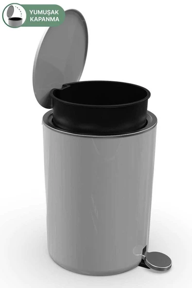 Primanova Lenox 5 Lt Pedallı Banyo Mutfak Çöp Kovası Gri - Resim 5