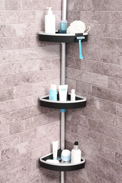 Venta Banyo Köşe Rafı Paslanmaz Aluminyum Borular - Siyah - Resim 2