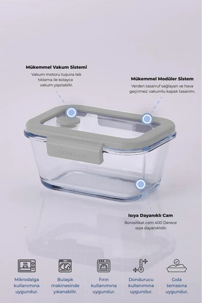 Fika Glace Gri Vakumlu 4 Parça Saklama Kabı 460 ML - 3