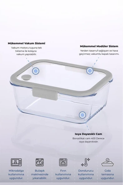 Fika Glace Gri Vakumlu 2 Parça Saklama Kabı 1900 ML - 3