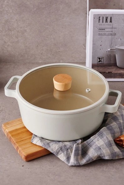 Fika Cam Kapaklı Alüminyum Döküm Tencere 24 cm X 10 cm