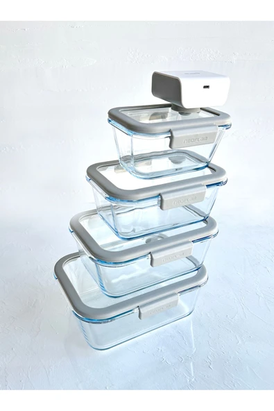 Fika Glace Vakumlu Cam Saklama Kabı Gri 5 Parça Set - 5