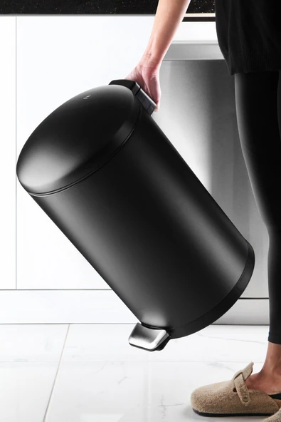 Paslanmaz Çelik Bombe Kapaklı Çöp Kovası 40 Litre Mat Siyah - Resim 3