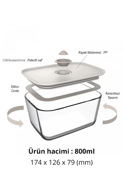 Fika Clık Dikdörtgen Saklama Kabı 800Ml Bej - 3