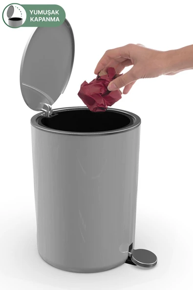 Lenox 5 Lt Pedallı Banyo Mutfak Çöp Kovası Gri - Resim 5