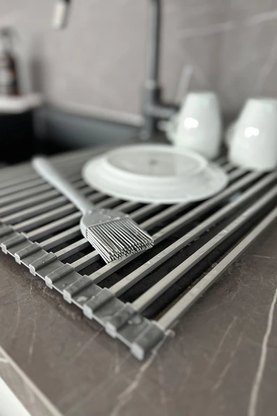 Primanova Lavabo Üstü Katlanabilen Mutfak Rafı - Gri - Resim 5