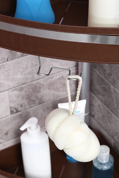 Fına Banyo Köşe Rafı Paslanmaz Aluminyum Borular Kahverengi - 4