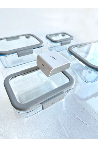 Fika Glace Vakumlu Cam Saklama Kabı Gri 5 Parça Set - 4