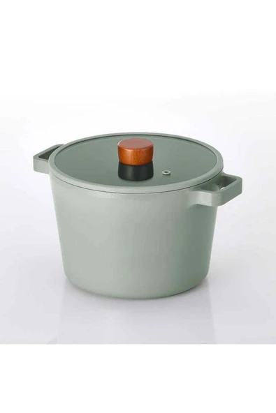 Fika Cam Kapaklı Alüminyum Döküm Derin Tencere 22 Cm Gri