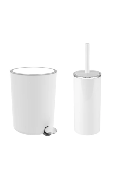 Lenox 5 Lt Pedallı Banyo Çöp Kovası Tuvalet Fırçası Set Beyaz 2'Li