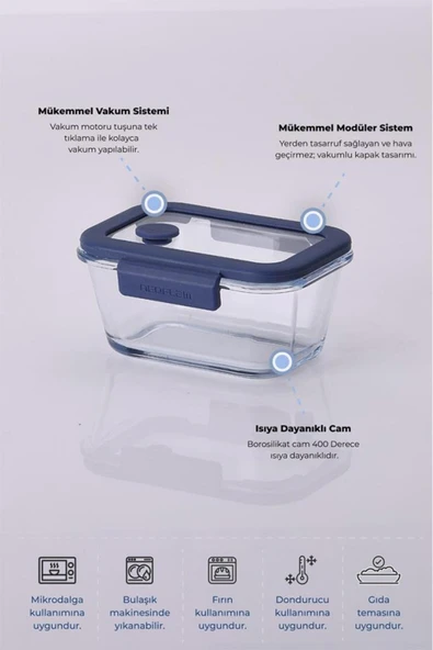 Fika Glace Mavi Vakumlu 4 Parça Saklama Kabı 460 ML - 3