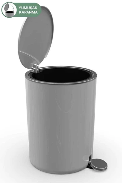Primanova Lenox 5 Lt Pedallı Banyo Mutfak Çöp Kovası Gri - Resim 4
