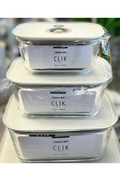 Fika Clik Dikdörtgen Saklama Kabı Bej 3 Parça Set