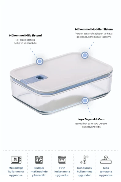 Perfect Seal 2 li Cam Saklama Kabı 1600ml - 5