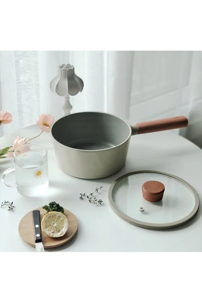 Neoflam Fika Cam Kapaklı Alüminyum Döküm Sos Tenceresi 18cm Gri - 4