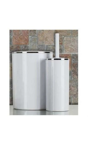 Primanova Lenox 2 Parça Çöp Kovası+klozet Wc Fırçası Seti Beyaz