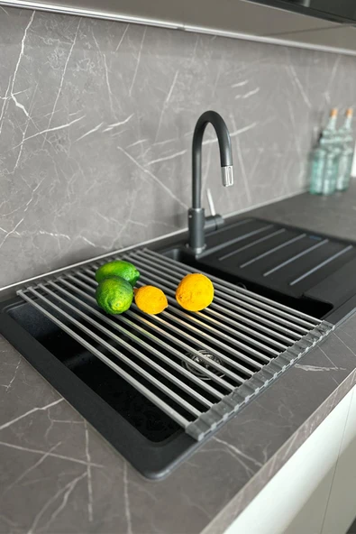 Lavabo Üstü Katlanabilen Nihale Bulaşıklık Paslanmaz Aluminyum - Gri - 1