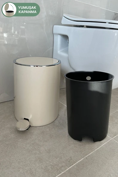 Lenox 5 Lt Pedallı Banyo Mutfak Ofis Çöp Kovası - Bej - 2