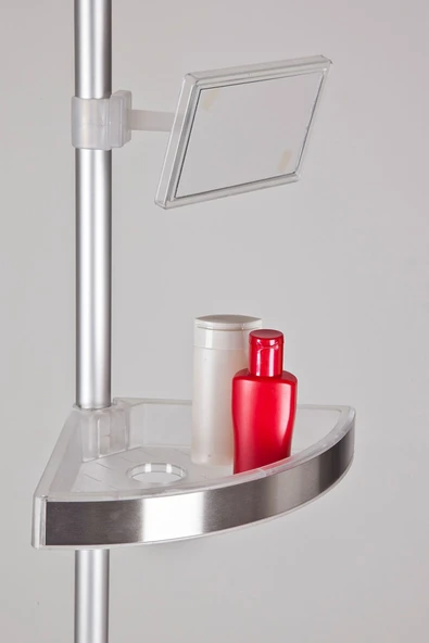 Aynalı Paslanmaz Aluminyum Borulu Köşe Rafı Şeffaf Naturel - 3