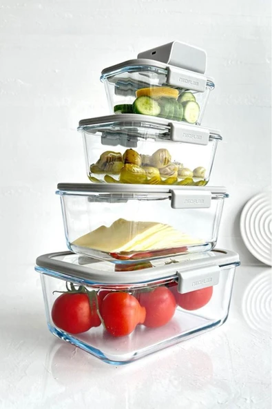 Fika Glace Vakumlu Cam Saklama Kabı Seti Gri 5 Parça - 5