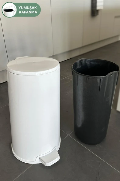 Cigo Pedallı Mutfak Banyo Çöp Kovası 20 Lt Beyaz-iç Kısım Siyah - Resim 6