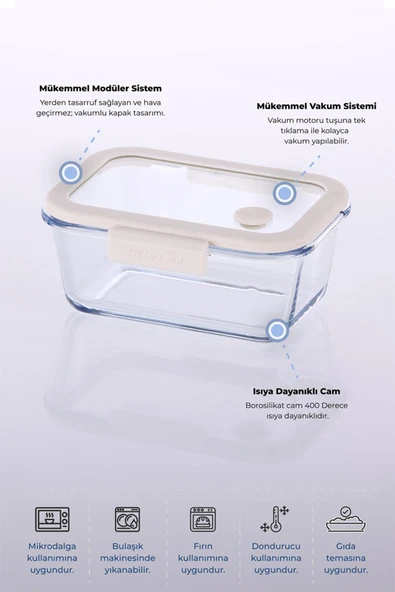 Fika Glace Vakumlu Cam Saklama Kabı 800 ml Bej - 3