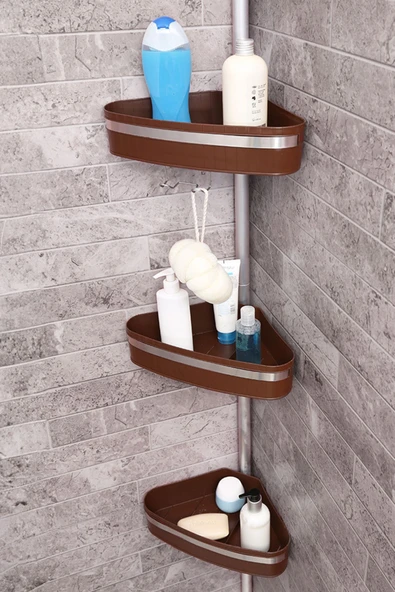 Fına Banyo Köşe Rafı Paslanmaz Aluminyum Borular Kahverengi