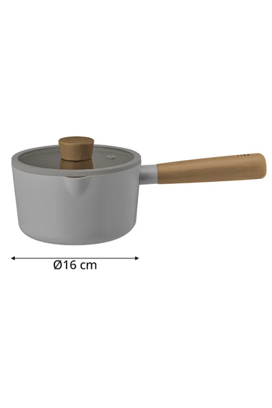Fika Cam Kapaklı Alüminyum Döküm Sos Tenceresi 18 Cm Gri - 3
