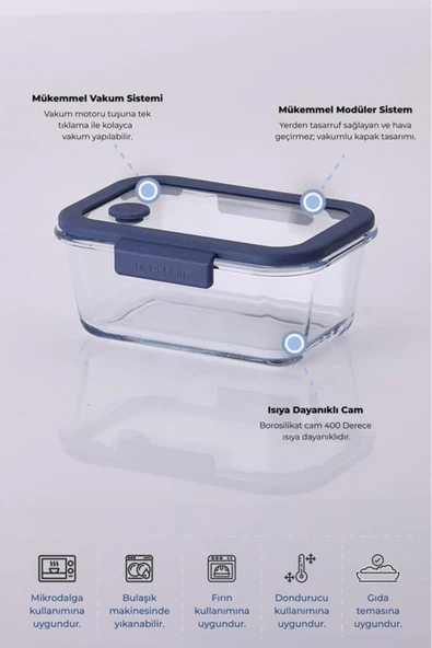 Fika Glace Mavi Vakumlu 4 Parça Saklama Kabı 800 ML - 3