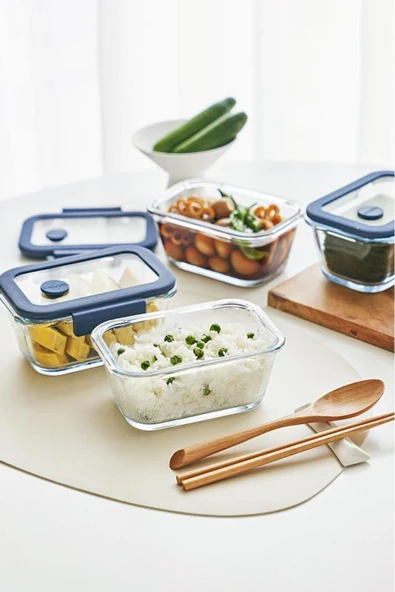 Fika Glace Mavi Vakumlu 4 Parça Saklama Kabı 800 ML - 5