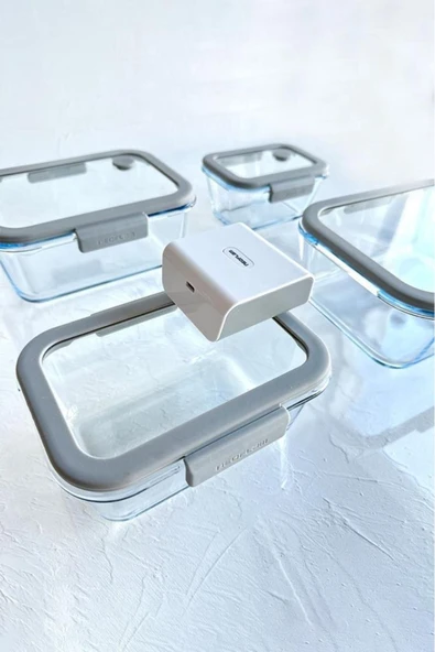 Fika Glace Vakumlu Cam Saklama Kabı Seti Gri 5 Parça