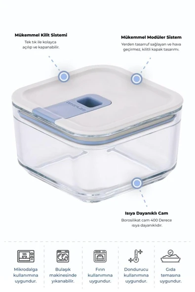 PERFECT SEAL 3 PARÇA KARE CAM SAKLAMA KABI BEJ - 2