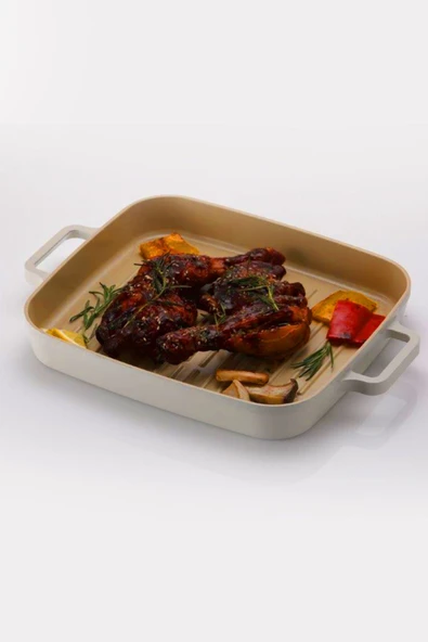 Fika Dikdörtgen Aluminyum Grill Tava 28cm, Bej