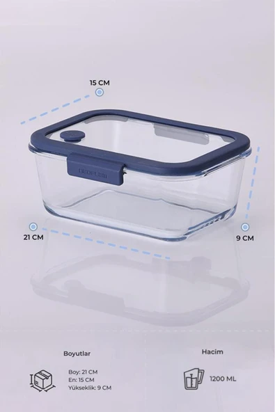Fika Glace Mavi Vakumlu 2 Parça Saklama Kabı 1200 ML - 2