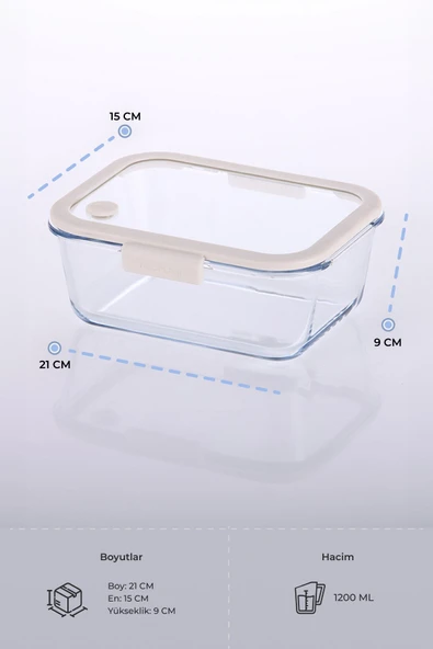 Fika Glace Vakumlu Cam Saklama Kabı 1200 ml Bej - 2