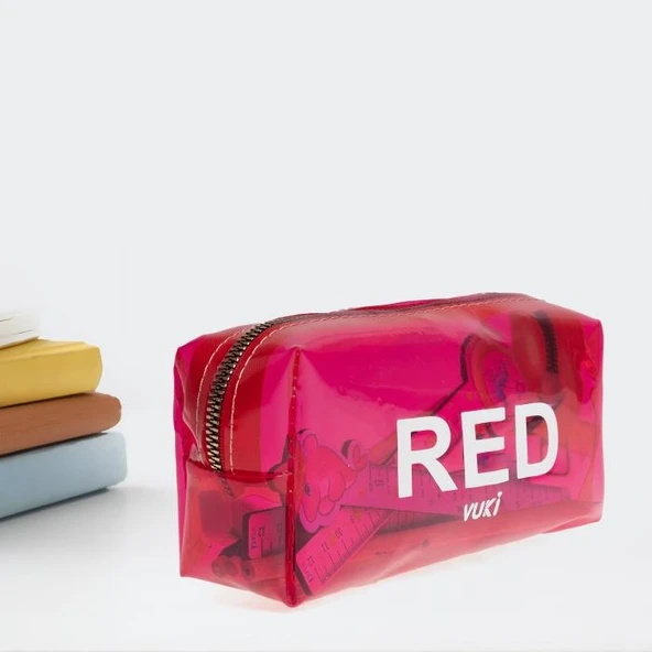 VUKI SEFFAF KALEM CANTASI KIRMIZI VK-0096-02 ürün görseli