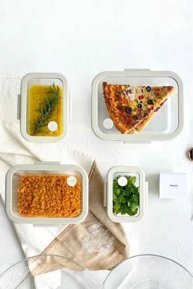 Fika Glace Vakumlu Cam Saklama Kabı Seti Bej 5 Parça - 7